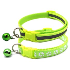 Green Dog Collar with Bell, 2-Pack Basic & Reflective Cat Collar Boy Puppy Collar with Bells for XXS Xs Small Tiny Male Dogs Pet Kitten Animal, XS