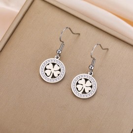 Dreamtime Four Leaf Clover Earrings for Women Lucky Pendant Earrings Four Leaf Clover Heart-shaped Earring Fashion Stainless Steel Jewelry (Silver)