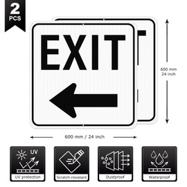 Anobell 2 Pack Exit Sign with Left Arrow 18" x 18" Reflective Aluminum Exit Road Signs Rust-Free Weatherproof Easy Mounting for Parking Lots Buildings Warehouses Outdoor Indoor Use
