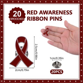 WANDIC 20 Pcs Red Ribbon Pin, Heart Disease HIV/AIDS Awareness Lapel Pins Drug Prevention DUI Awareness Brooches Enamel Jewelry Badges for Men Women