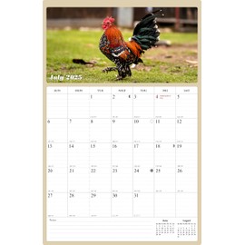 2026 Wall Calendar Spiral-bound Twin-Wire Binding - 12 Months Planner 8.5" x 11" - Large Ruled Blocks with Julian Dates - (Roosters)