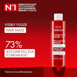 Vichy Dercos Collagen 17 Shampoo Ultra Reparador de Daño y Caída con Péptidos Pro-Colágeno para Cabello Dañado y Quebradizo, Cabello más Fuerte y con 