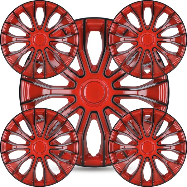 Winjet Black Lacquer & Red Lacquer 15 Inch Hubcaps Set