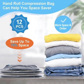 Pack of 12 Vacuum Bags Travel for Rolling, 3 Sizes (40 x 50 cm / 40 x 60 cm / 50 x 70 cm), Pas Besoin Vacuum Pump, Travel Vacuum Bags for Clothes, Vacuum Clothes Bags