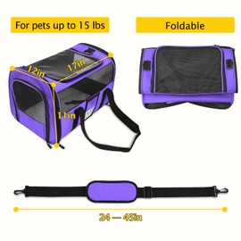 Refrze Pet Carrier Airline Approved, Cat Carriers for Medium Cats Small Cats, Soft Dog Carriers for Small Dogs Medium Dogs, TSA Approved Pet Carrier for Cats Dogs of 15 Lbs, Puppy Carrier,Purple