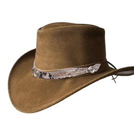 BRANDSLOCK Tan Leather Cowboy Hat for Men Women Lightweight Handcrafted Western Shapeable Wide Brim Durable Cowgirl Outback Hat