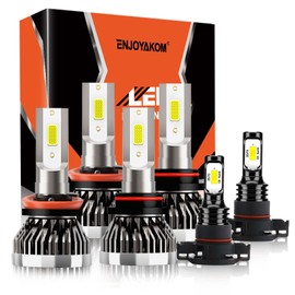 ENJOYAKOM 9005 + H11 + 5202 LED Fog Light Bulbs Fit For 2007-2013 GMC SIERRA 1500 2500 3500 LED Bulbs 6000K Cool White, Pack of 6