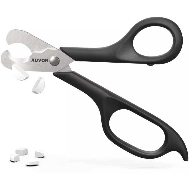 AUVON Scissors-Shaped Pill Cutter, Sharp Blade Pill Splitter for Accurately