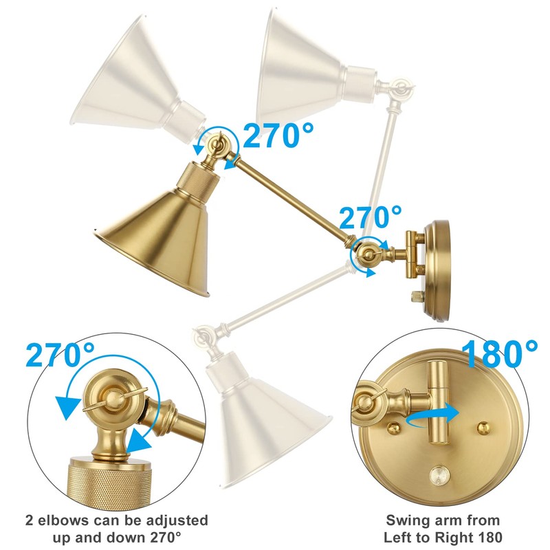 TRLIFE Wall Sconce Plug in, Dimmable Wall Sconce Brushed Brass