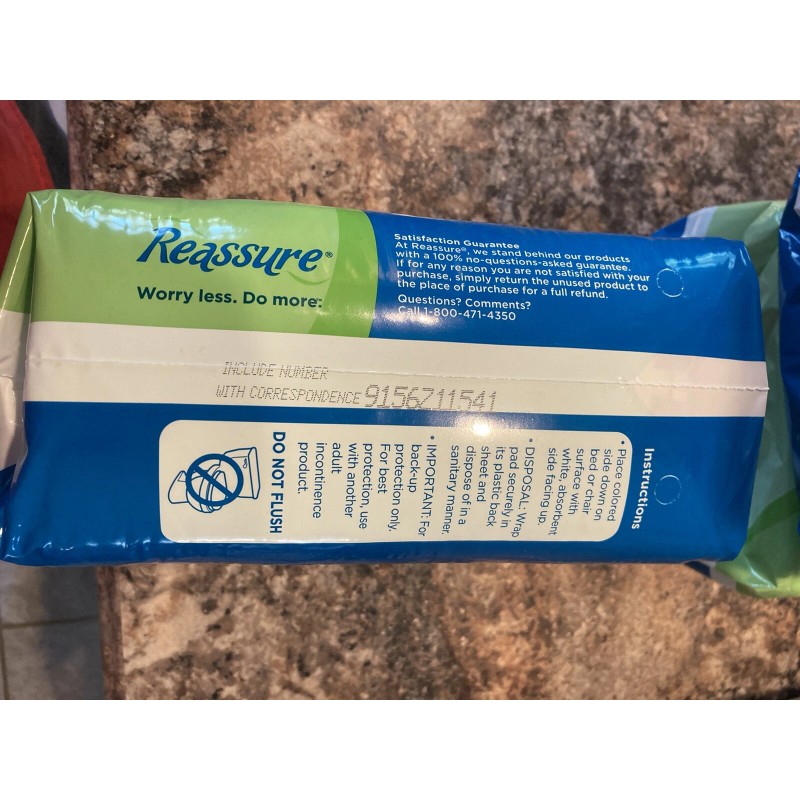 Reassure Underpads 23” X 36”, 15 Count, Standard Protection Level