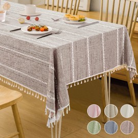 JOALGFDA Manteles para Mesas Rectangulares, Manteles de Algodón sin Arrugas, Manteles de Granja, Manteles de Tela Suave con Borlas, 4-6 Asientos (marrón, 140 * 180cm)