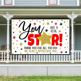 Ticuenicoo Large Thank You Banner 70.8x43.3 Inch - Colorful Star Design for Teacher Appreciation, Healthcare Workers & Staff Gifts - Indoor Outdoor Celebration Decor