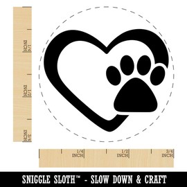 Heart with Paw Print Rubber Stamp for Stamping Crafting Planners - 3/4 Inch Small