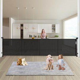 Pravoluxmax Retractable Baby Gates Dog Gate - 200" Extra Wide Expandable Child Safety Gate, 37" Tall Toddler Pet Mesh Gate with Reinforced Strips for Doorways, Stairs, Hallways, Outdoor & Indoor Large Openings