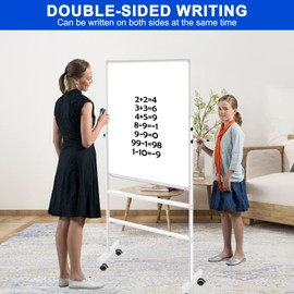 CALENBO White Board Dry Erase Board with Stand 36" X 24", Mobile Whiteboard with Stands, Double-Sided & Height Adjustable Rolling Magnetic Whiteboard On Wheels, Portable Stand Up White Board