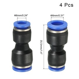 TOP-VIGOR 4Pcs Push to Connect Pneumatic Quick Fittings, 8mm to 6mm Tube OD Plastic Release Reducer Connect Air Line Hose Pipe Fitting, 2-Way Straight Pneumatic Connector