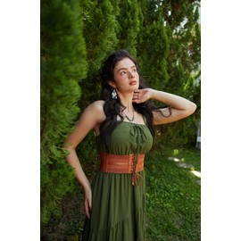 SCARLET DARKNESS Women's Steampunk Belt with Ruffles Corset Belt Medieval Belt PU, Brown Pu+Hollow Out