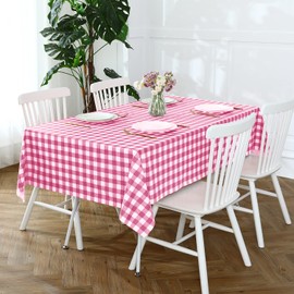 Romanstile Table Cloth PVC wipe clean Pink and White Gangham table cloths rectangular,waterproof tablecloth,Oilcloth,Decorations for Girl's Birthday Party Outdoor Picnic Restaurant Garden,55x78 inch