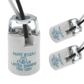 FINELED E12 Candelabra Screw Ceramic Socket,E12 UL Listed Candelabra Porcelain Lampholder with 10 Inch Lead Wires (3PACK)