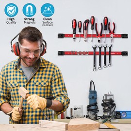 Rechabite 6 Pieces 18" Magnetic Tool Holder Strip, Red Magnet Bar, Metal Tool Organizer Rack for Garage Organization, Easy To Install in Workshop, Mounting Screws Included