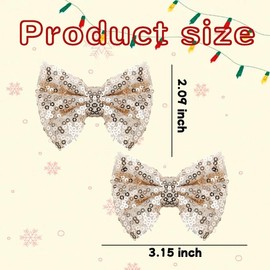 Gold Glitter Hair Bow Clips Barrette for Girls Bling Christmas Hair Clips for Toddler Girls Women Hair Bows Clips Gold Sparkly Christmas Hair Accessories for Girls Hair Bows Barrettes Clips 2Pcs