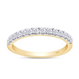 SAVEARTH DIAMONDS Moissanite Wedding Band, Wedding Rings for Women, 0.42 ct D Color VVS1 Lab Created Diamond In 18K Yellow Gold Over Sterling Silver Rings Half Eternity Stackable Engagement Ring-4