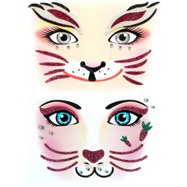 Face Art Stickers Bunny Rabbit Dress-up Glittery Forest Animals Stage Makeup Face Sparkling Party Face Sticker 2PCS