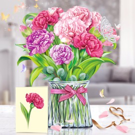 Airpark Pop Up Flower Cards, Beloved Carnation, 12inch Forever Flower Bouquet 3D Popup Greeting Cards with Note Card & Envelope for Birthday, Thank You Cards for Her Lover Friends