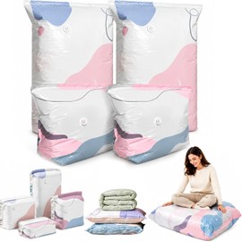No Pump Vacuum Storage Bags, 3D Vacuum Storage Bags without Pump for Closet Organization, Cube Vacuum Compression Seal Bags for Clothes, Comforters, Blankets，2*M+2*L