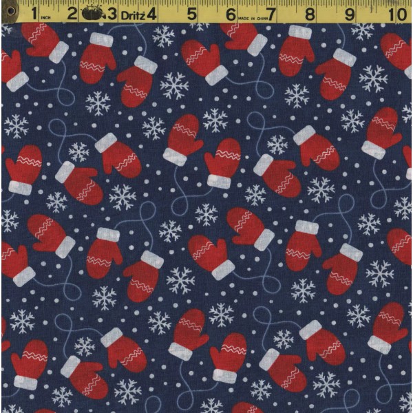 Unbranded RED WINTER MITTENS and WINTER SNOWFLAKES FABRIC 100% Cotton