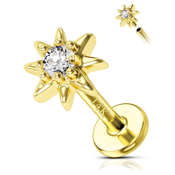 COCHARM 14K Real Gold Helix Cartilage Tragus Earring Stud 16g