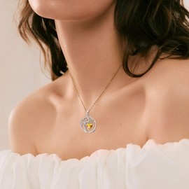 HAOSG 925 Sterling Silver November Birthstone Necklace Citrine Necklace Tree of Life Pendant Necklaces Birthday Anniversary Christmas Jewelry Gifts for Women Her, Adjustable Chain