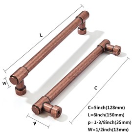 khtumeware 10 Pack 5 Inch(128mm) Vintage Antique Copper Cabinet Pulls Kitchen Cabinet Hardware for Cupboard Drawer Handles Dresser Pulls