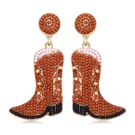 Beaded Cowboy Boot Earring Western Cowgirl Boots Earrings for Women Boho Shoes Dangle Drop Earrings Y2k Jewelry Party Gift, Zinc, No Gemstone