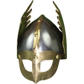 Viking Warrior Helmet with Brass Wing Accents – Norse Costume Armor Replica for LARP, Cosplay, Reenactment, and Collectors Silver