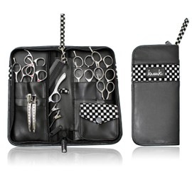 Professional Hair Cutting Case Barber Salon Shears and Combs in Silver Glitter Squares Design