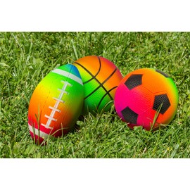 Poolmaster Rainbow Color Waterproof Sport Game Balls (Football, Basketball, Soccer Ball) for Kids (Pack of 3), Rainbow Colors (72732)