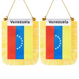 CANTENDO 2 Pack Venezuela Window Hanging Flag,Mini Venezuelan Car Flag with Pole Tassel Suction Cup Rearview Mirror Decoration(3x5 Inch)