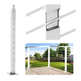 LANGLIER 2 PCS Cable Railing Post 36"x2"x2"（Square Column 33"） Stainless Steel Silv Finish, for Stairs and Deck handrails，can be Installed on Wood or Concrete Floor (Silvery, Stair inclined hole post)