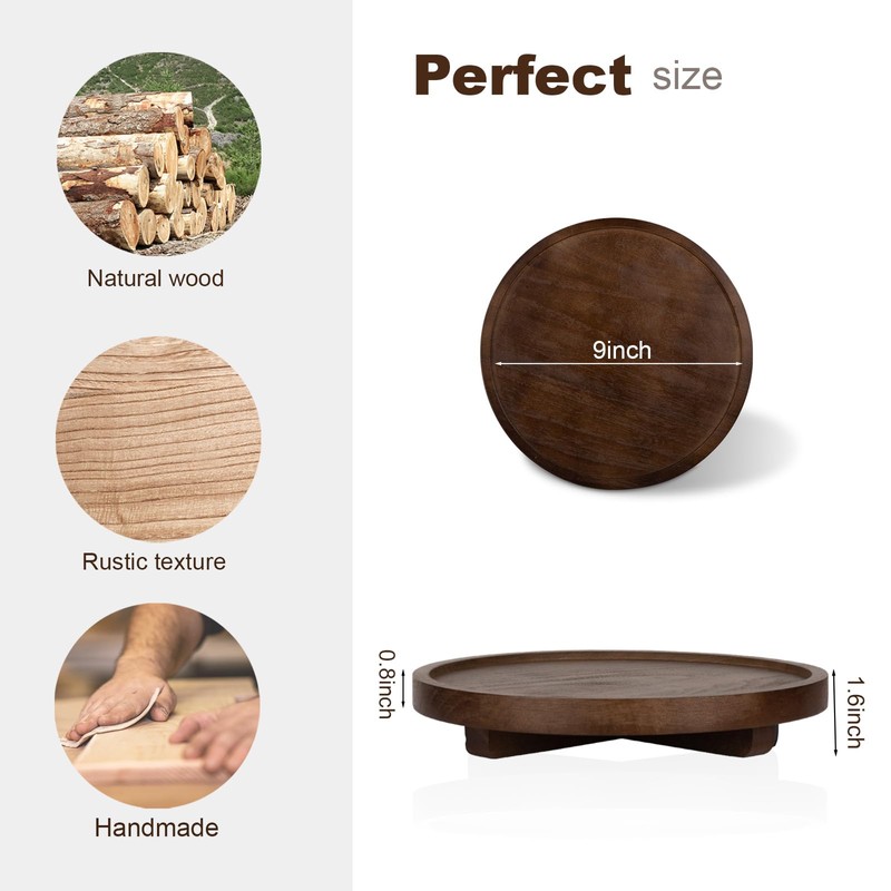 Round Decorative Tray Wood Bathroom Counter Organizer Farmhouse Kitchen Decor