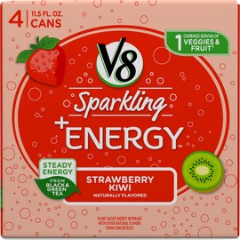 V8 Sparkling +Energy Healthy Energy Drink, Natural Energy From Tea, Strawberry Kiwi, 4Count (Pack Of 6)