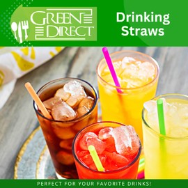 Drinking Straws By Green Direct - 10.75 inches Plastic Smoothie Straws individually wrapped - Extra Long & Thick for use with any Jumbo Cup or Water Bottle - BPA Free - Mixed Neon Colors Pack of 300