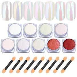 9 Colors White Pearl Chrome Nail Powder, Metallic Mirror Effect Chrome Powder, Auroras Mermaid Chrome Nail Powder for Nail Art Gel Polish Manicure, Holographic Glitter Dust Nail Art Pigment