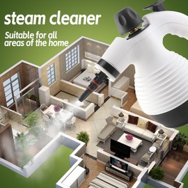 15-in-1 Multipurpose Steam Cleaner, 1050W Handheld Steamer & Steam Mop with 16-Piece Kit, 350ML Tank, 30s Fast Heat-Up for Floors, Windows, Cars, Bathroom, Grills, Sofa Cleaning(White)