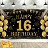 SMENGGIL Black Gold Happy 16th Birthday Backdrop Banner 16th Photography