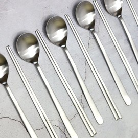 Bold Stainless Steel Cutlery Set (5-Piece) Matte Made in Korea Spoons and Chopsticks Housewarming Gift / 볼드 스텐 수저세트 5인조 무광 국산 숟가락 젓가락 집들이선물
