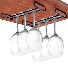 GeLive Set of 2 Under Cabinet Wine Glass Rack Stemware Holder Glass Storage Hanger Organizer for Kitchen and Bar (Black)