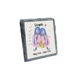 Gemini Zodiac Slate Coaster with Colorful Illustration – May 21st to June 21st (slco-kf25-3213)