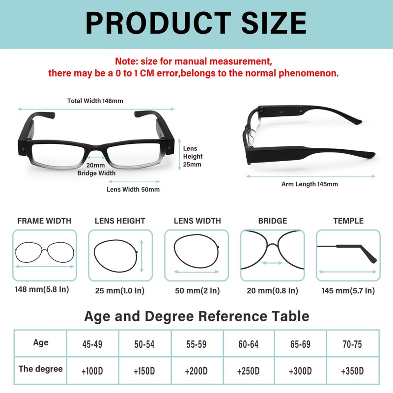 Magnifying Glasses with Light Rechargeable Reading Glasses with Lights Bright