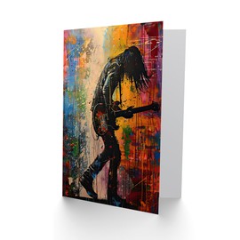 Artery8 Greeting Card Grunge Rock Music Guitarist Colourful Portrait Blank For Him Or Her Art Birthday Card